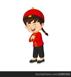 Cartoon chinese boy on white background