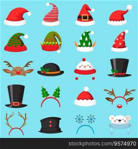 Cartoon christmas hat xmas different hats winter vector image