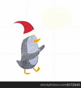 cartoon christmas penguin with thought bubble