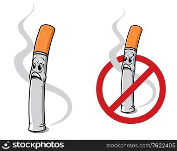 Cartoon cigarette for smoking ban sign concept