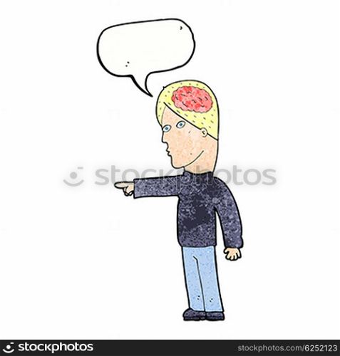 cartoon clever man pointing with speech bubble