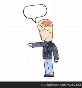 cartoon clever man pointing with speech bubble