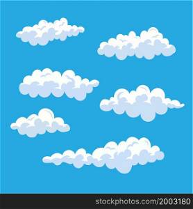 Cartoon Clouds Set vector cloud isolated on blue sky. Collection of clouds for web site