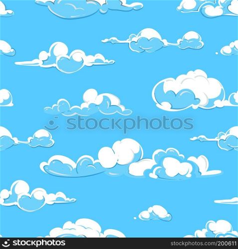 Cartoon clouds weather seamless pattern in pastel colors. Vector illustration. Cartoon vector clouds weather seamless pattern in pastel colors