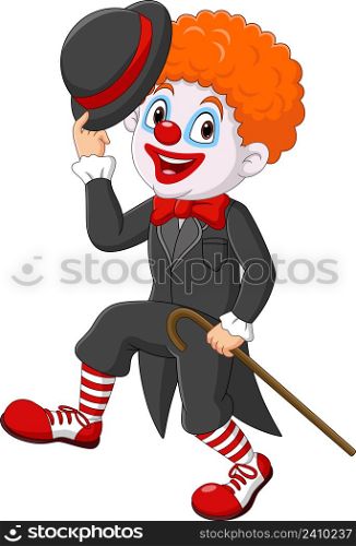 Cartoon clown with hat and stick