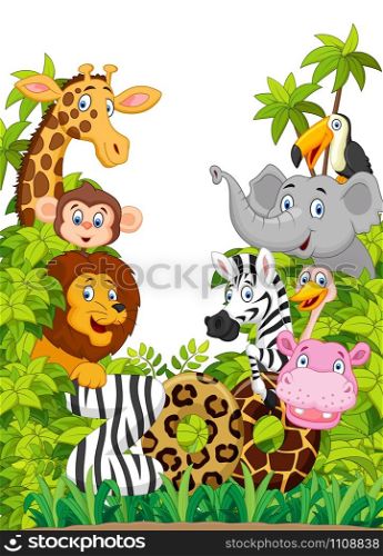 Cartoon collection happy animal in the jungle