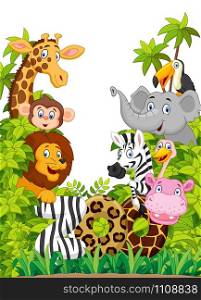 Cartoon collection happy animal in the jungle