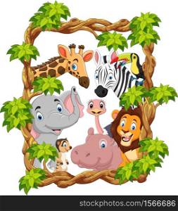 Cartoon collection happy zoo animals