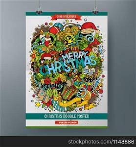 Cartoon colorful hand drawn doodles 2017 Year poster template. Very detailed, with lots of objects illustration. Funny vector artwork. Corporate identity design. Cartoon doodles Merry Christmas poster