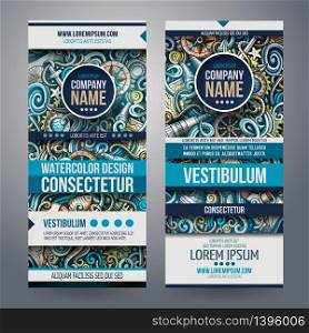 Cartoon colorful vector doodles Nautical corporate identity. 2 vertical banners design. Templates set. Cartoon vector doodles Nautical 2 vertical banners