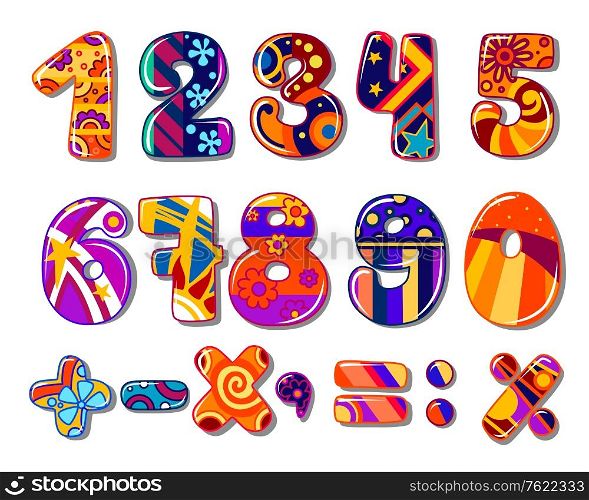 Cartoon colourful school numbers for mathematics or another childish design