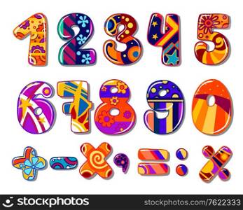 Cartoon colourful school numbers for mathematics or another childish design