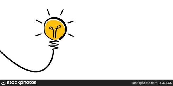 Cartoon Comic brain electric lamp idea doodle. FAQ, business loading concept. Fun vector light bulb icon or sign ideas. Brilliant lightbulb education or invention pictogram banner.