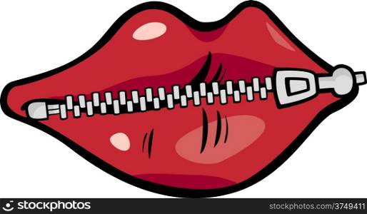 Cartoon Concept Illustration of Zipped Lips Saying or Proverb