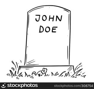 Cartoon conceptual drawing or illustration of tombstone of unknown male person marked as John Doe.. Cartoon Drawing of Unknown John Doe Tombstone