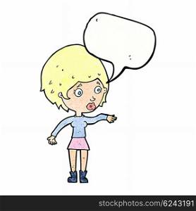 cartoon concerned woman reaching out with speech bubble