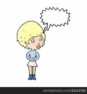 cartoon concerned woman with speech bubble