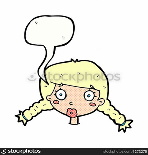 cartoon confused female face with speech bubble