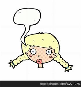 cartoon confused female face with speech bubble