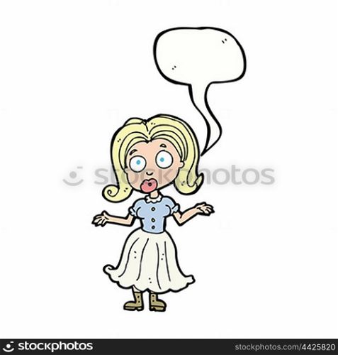cartoon confused girl with speech bubble