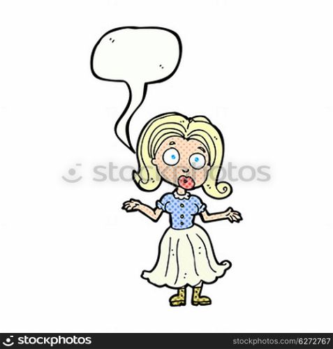 cartoon confused girl with speech bubble