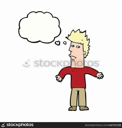 cartoon confused man with thought bubble