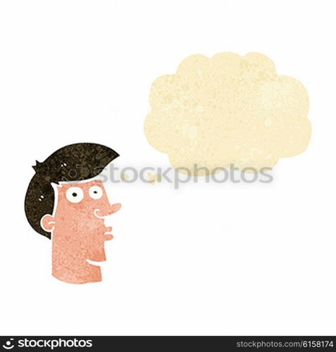cartoon confused man with thought bubble