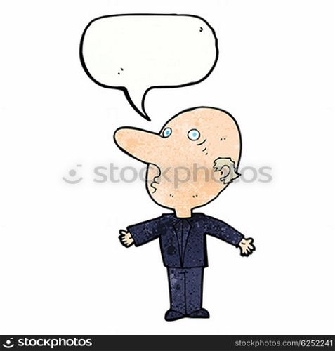 cartoon confused middle aged man with speech bubble