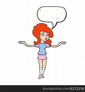 cartoon confused pretty girl with speech bubble