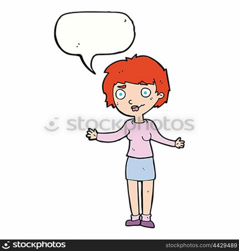 cartoon confused woman with speech bubble