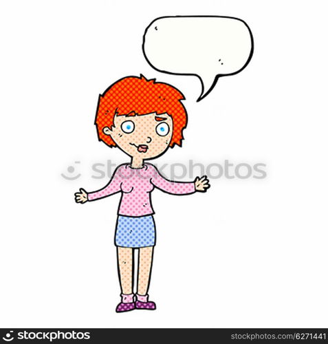 cartoon confused woman with speech bubble