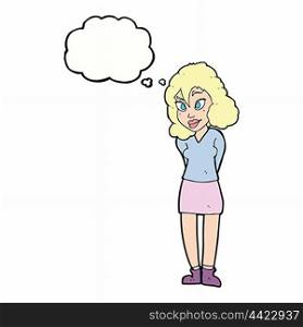 cartoon confused woman with thought bubble