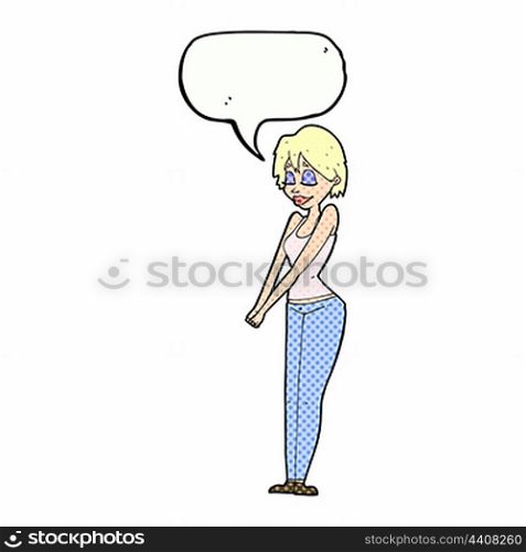 cartoon content woman with speech bubble