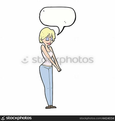 cartoon content woman with speech bubble