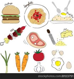 Cartoon cooking elements food and ingredient Vector Image