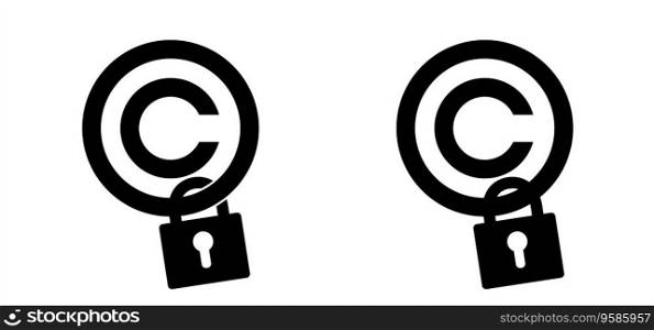 Cartoon copyright or C letter and padlock. right of first publication. Copy right symbol. world copyright day. concept of legal education or training. Register trademark copyright icon.
