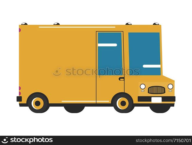 Cartoon courier truck. Side view of delivery van. Flat vector.