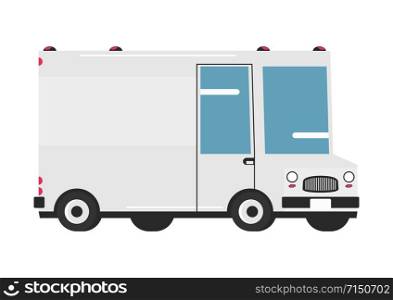 Cartoon courier truck. Side view of delivery van. Flat vector.