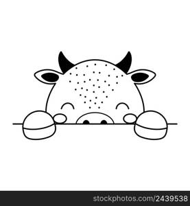 Cartoon cow face in Scandinavian style. Cute animal for kids t-shirts, wear, nursery decoration, greeting cards, invitations, poster, house interior. Vector stock illustration