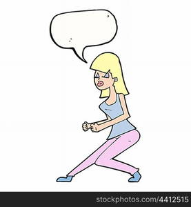 cartoon crazy dancing girl with speech bubble