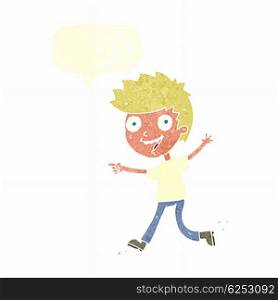 cartoon crazy excited boy with speech bubble