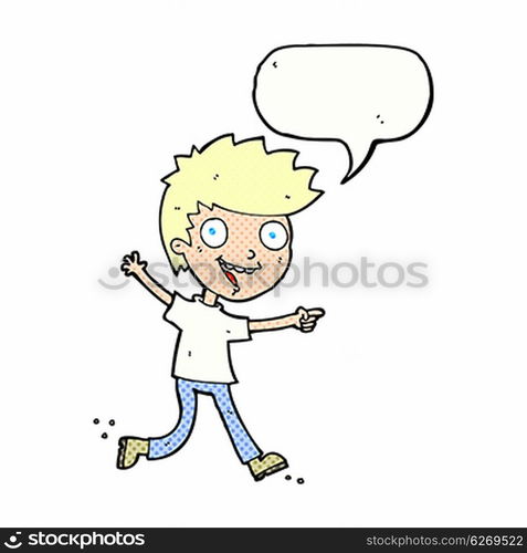 cartoon crazy excited boy with speech bubble