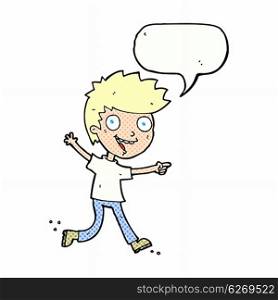 cartoon crazy excited boy with speech bubble