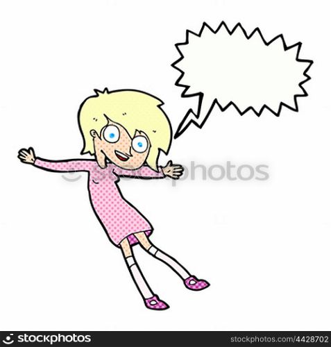 cartoon crazy excited girl with speech bubble