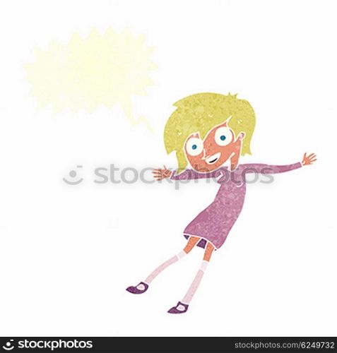 cartoon crazy excited girl with speech bubble