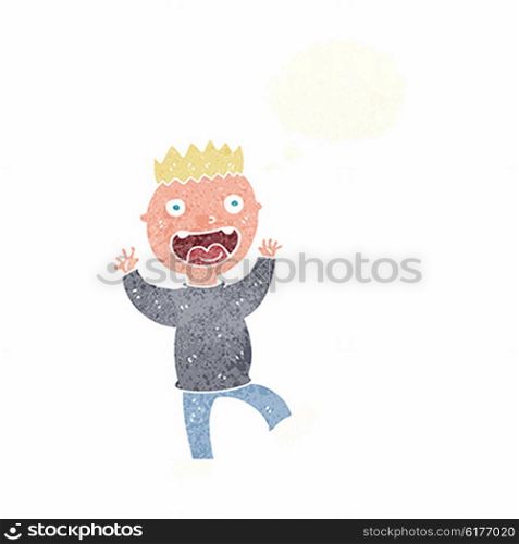 cartoon crazy happy man with thought bubble