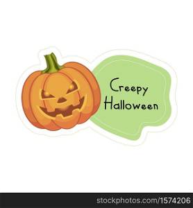 Cartoon Creepy Halloween pumpkin sticker. Vector illustration.