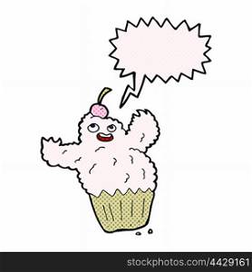 cartoon cupcake monster with speech bubble