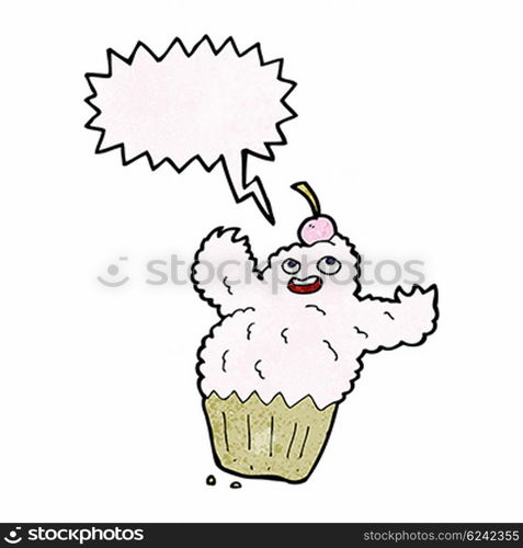 cartoon cupcake monster with speech bubble