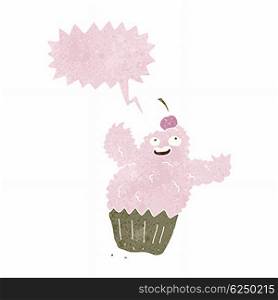 cartoon cupcake monster with speech bubble
